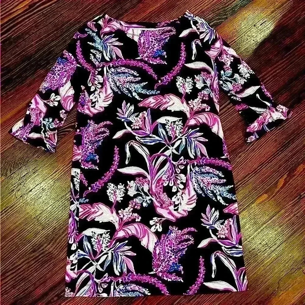 - Lilly Pulitzer Sophie Shift Dress Black Pink Floral Sz GIRLS (kids) 12-14